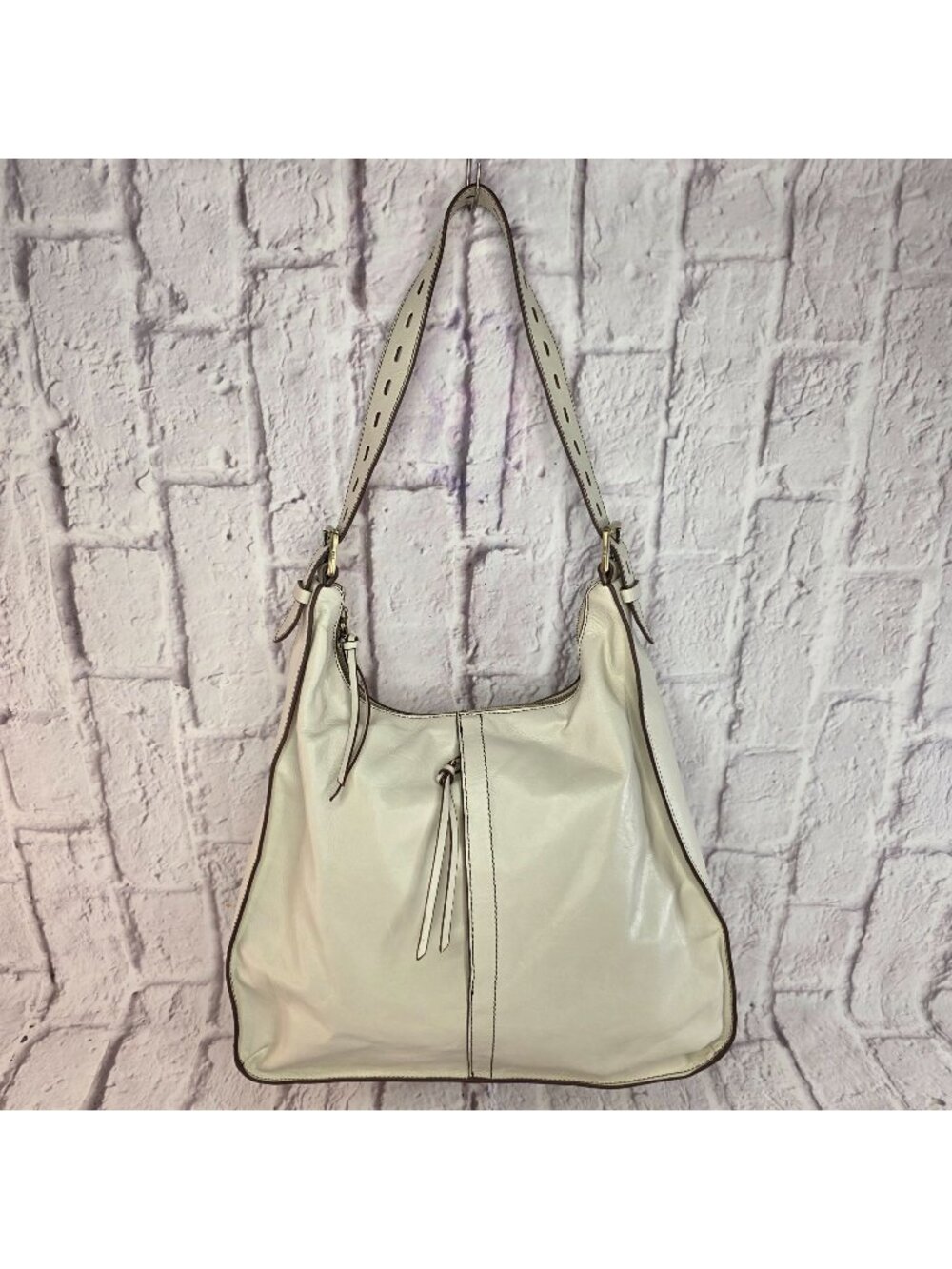 Hobo Int'l Marley Womens Purse Cream Leather Zip Shoulder Bag Boho